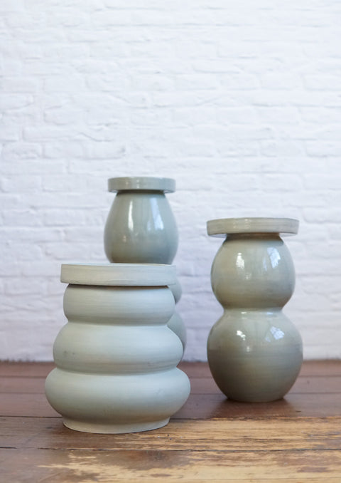 Sage green Big Candle holders - Ank Donker