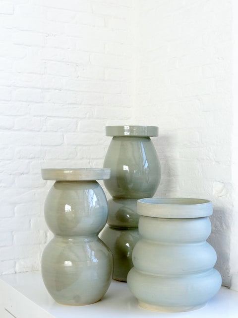 Sage green Big Candle holders - Ank Donker